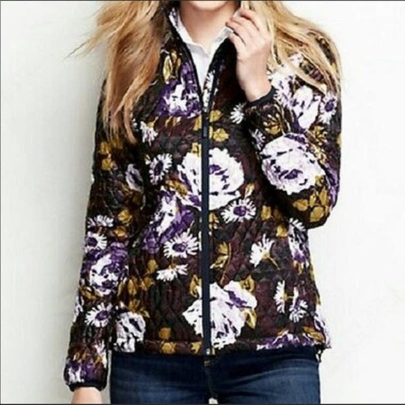 Lands' End Jackets & Blazers - Lands End Quilted Jacket MEDIUM Puffer Full Zip Floral Water Resistant Primaloft